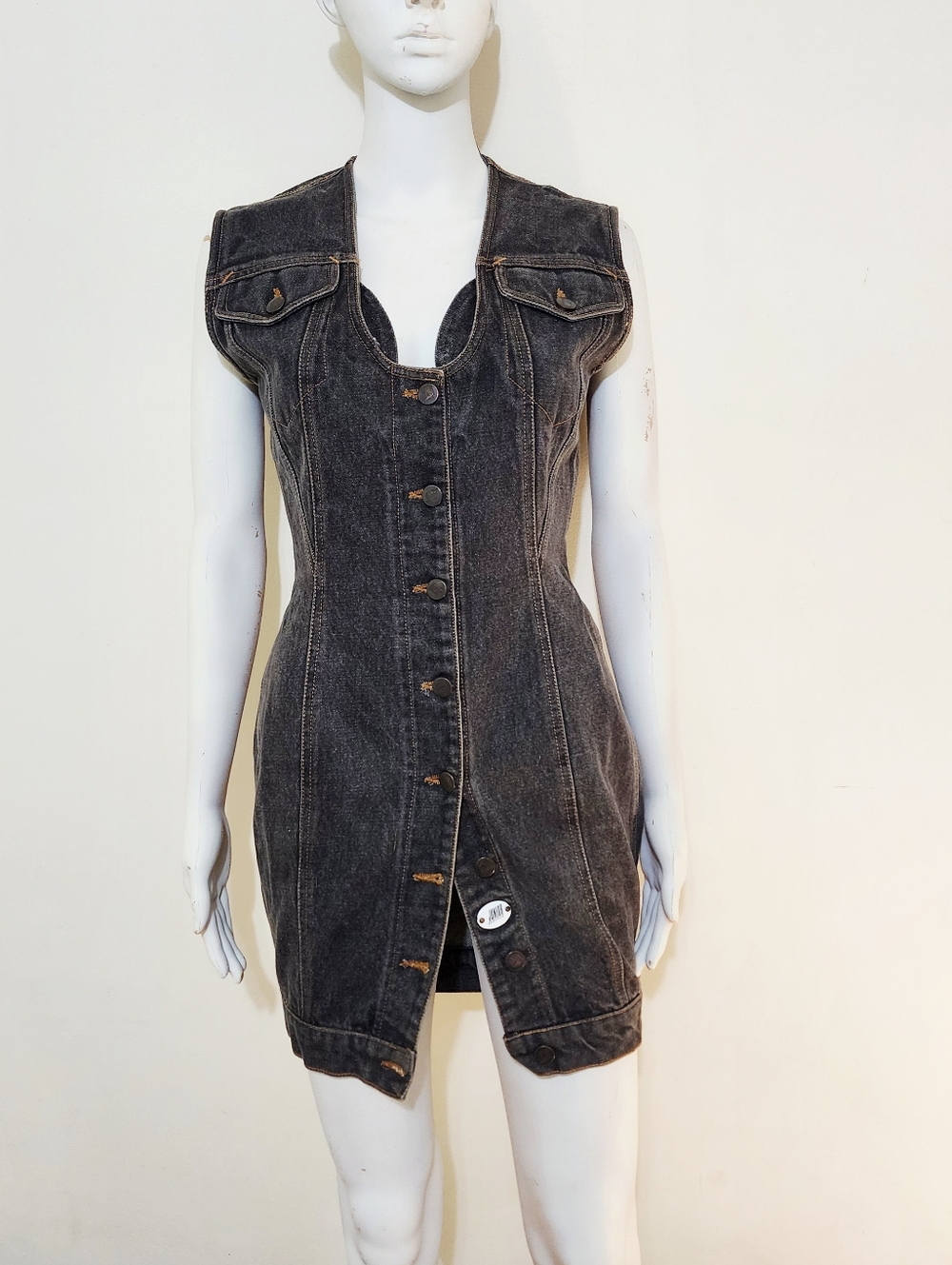 Jean Paul Gaultier Junior Sleeveless Black Denim Button-Front Dress